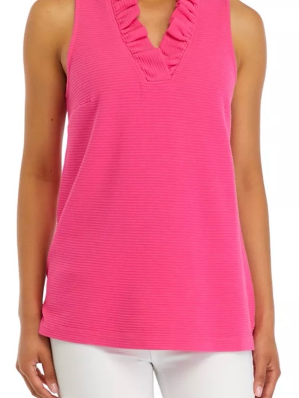 crown & ivy Sleeveless Ruffle V-Neck Tank - Hot Pink Size Large